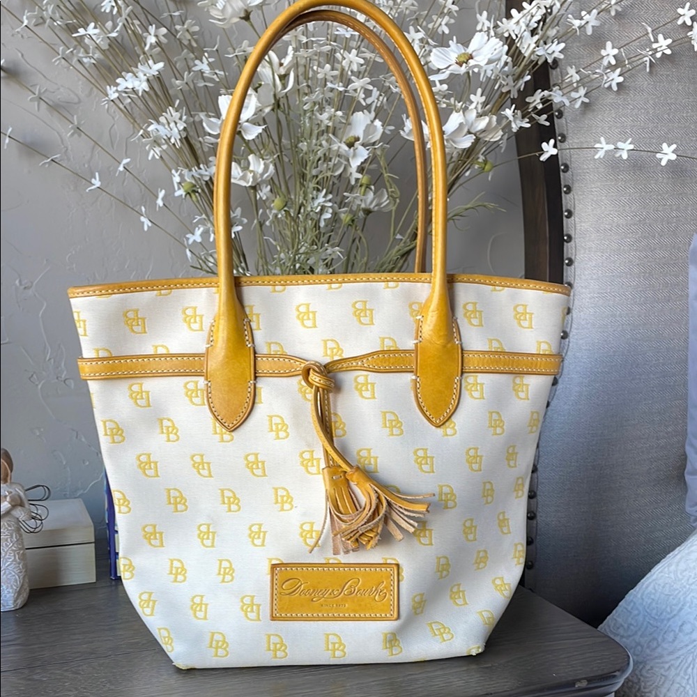 Dooney & Bourke Yellow and Cream Checkered Tote
